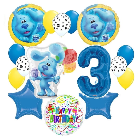 Blues Clues 3rd Birthday Party Dog Puppy Paw Print 16 Piece Mylar Balloons Set