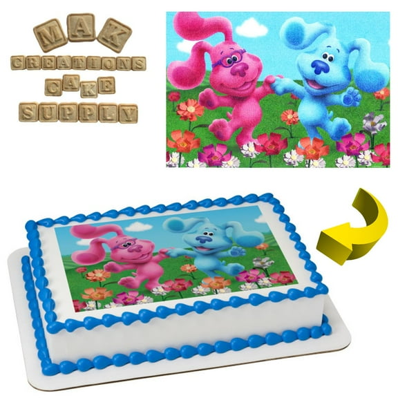 Blues Clues ~ Blue & Magenta Edible 1/4 Sheet Cake topper - Can also be used on a 1/2 Sheet with room to decorate!