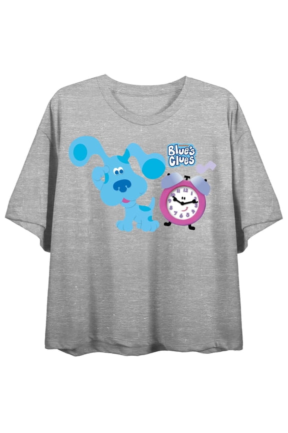 Blues Clues Classic Cowboy Blue Juniors Athletic Heather Gray Crop T-shirt-Small