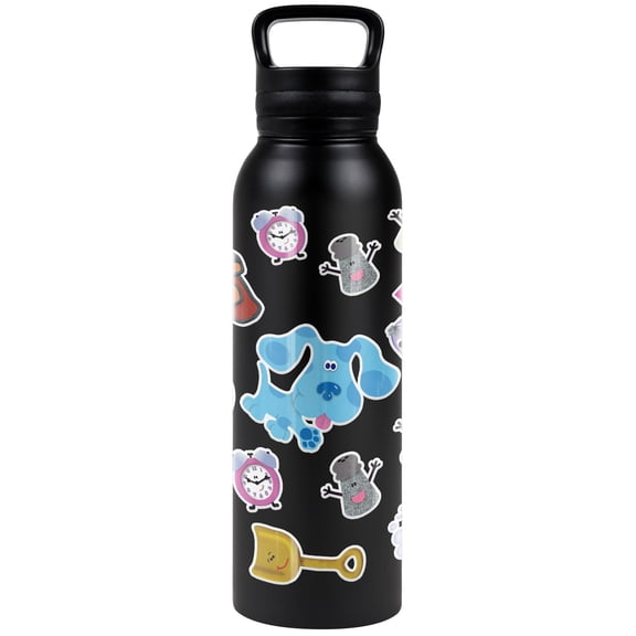 Blues Clues Official Blue And Friends Sticker Collage 24 oz Insulated Canteen Water Bottle, Leak Resistant, Vacuum Insulated Stainless Steel with Loop Cap