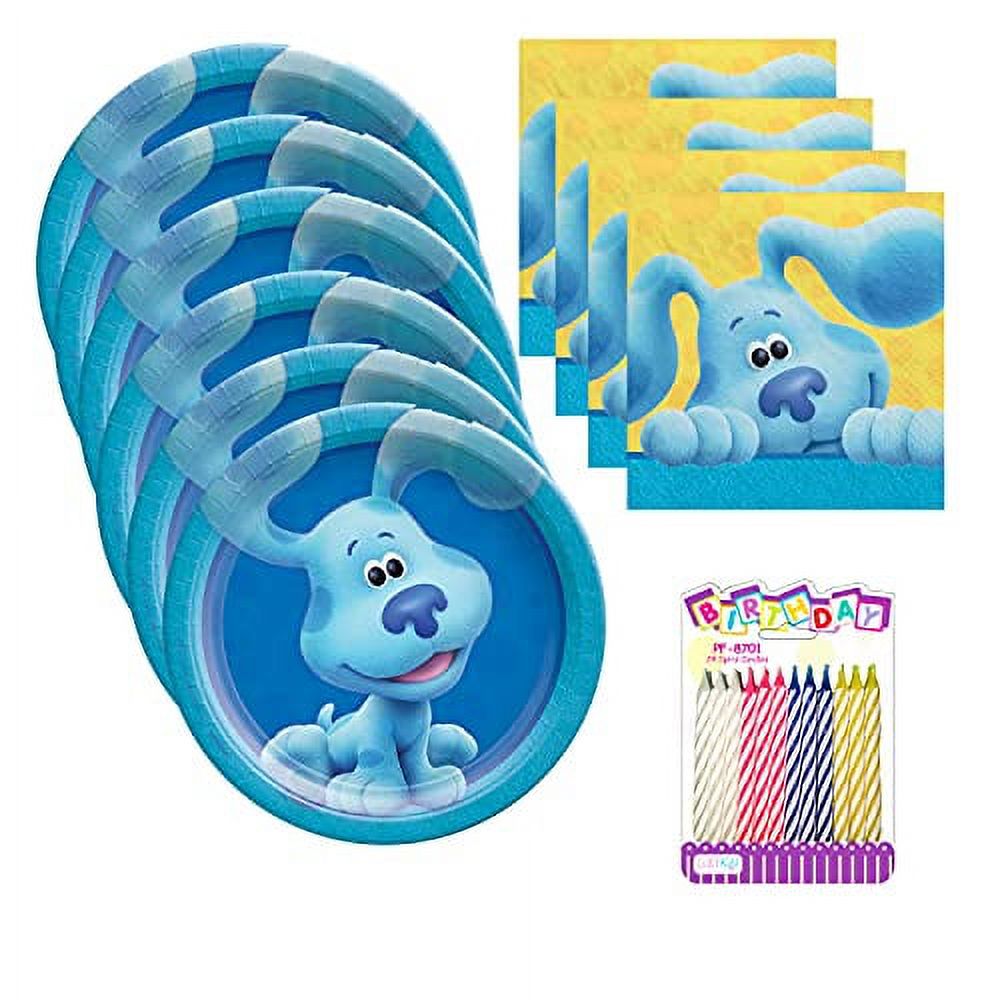 LLILYKAI VALUE BUNDLES Blues Clues Party Supplies Pack Serves 16: Dessert Plates and Beverage Napkins with Birthday Candles (Bundle for 16)