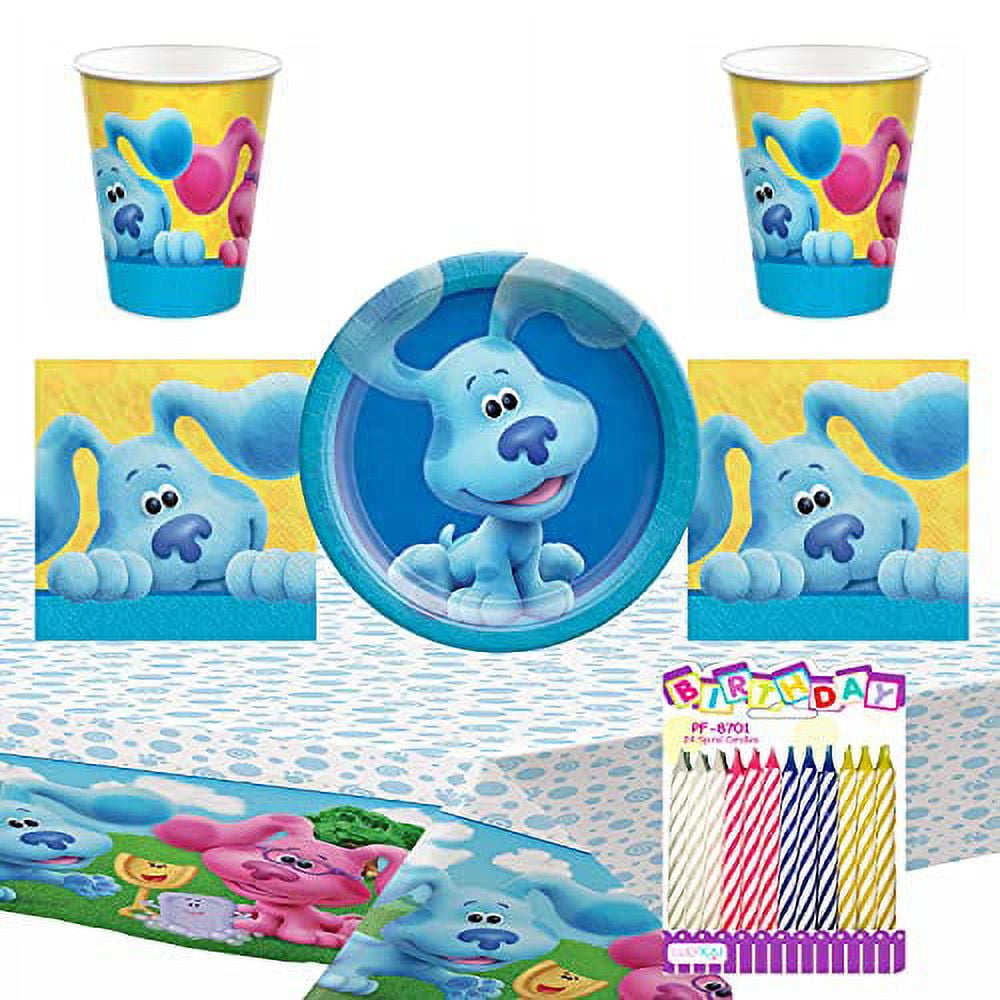 LLILYKAI VALUE BUNDLES Blues Clues Party Supplies Pack Serves 8: Dessert Plates Beverage Napkins Cups and Table Cover with Birthday Candles