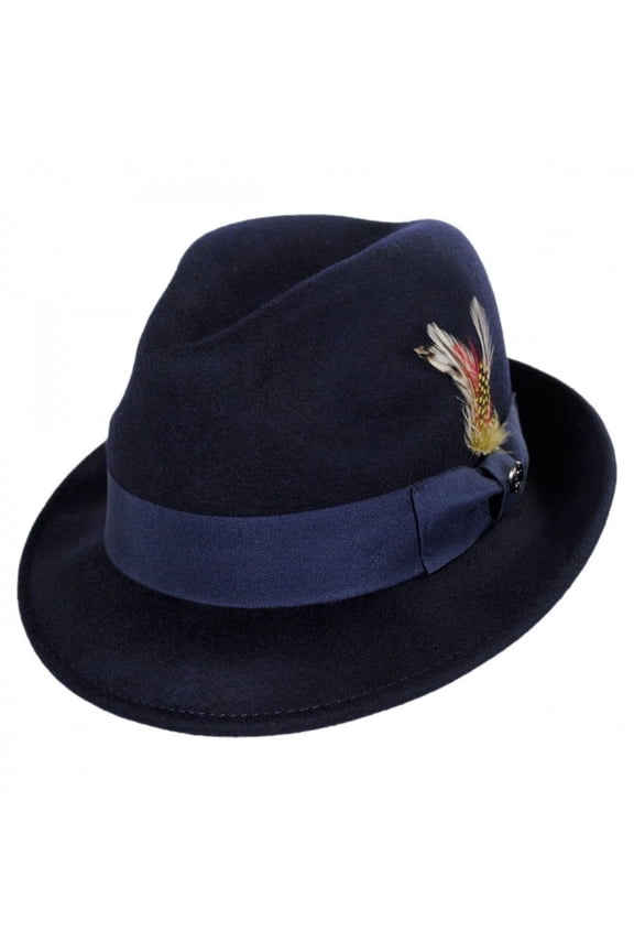 Blues Crushable Wool Felt Trilby Fedora Hat - M - Navy Blue
