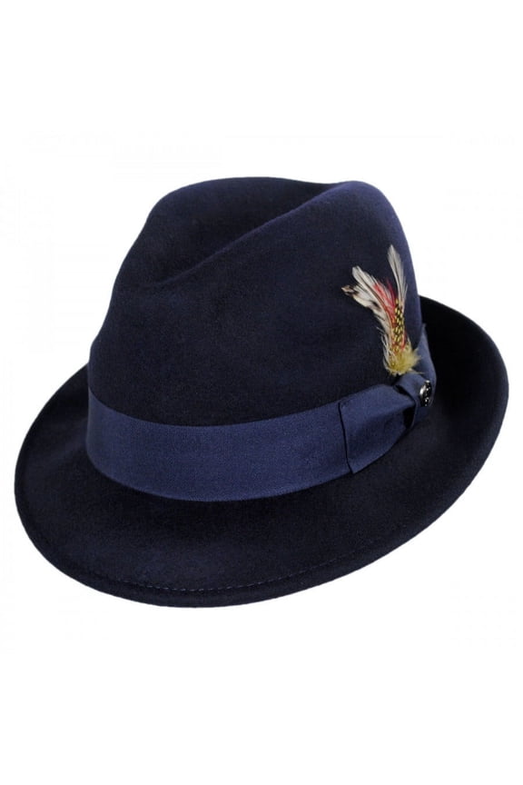 Blues Crushable Wool Felt Trilby Fedora Hat - XXL - Navy Blue