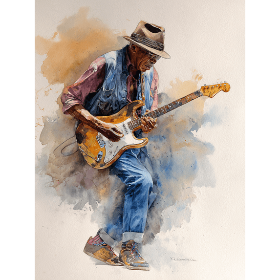 Blues Guitarist Portrait Canvas Print,Music Wall Art for Living Room Bedroom Office Music Studio Bar