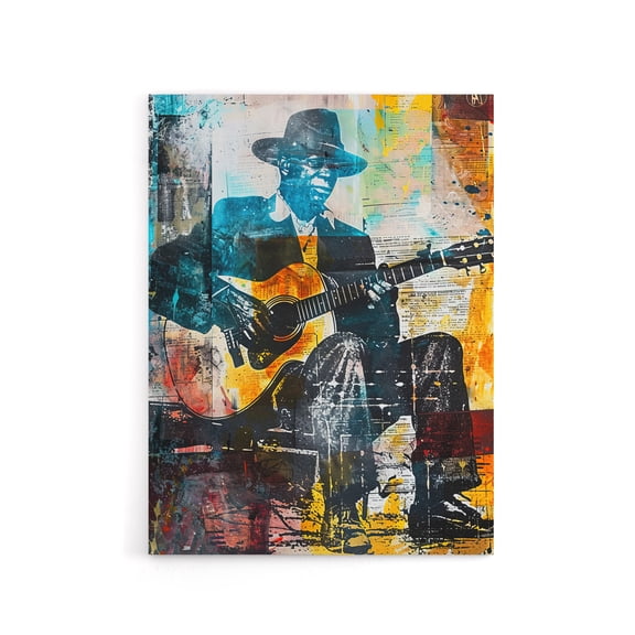 Blues Music Guitar Player Upcycle Canvas Wall Art Print 18X24"