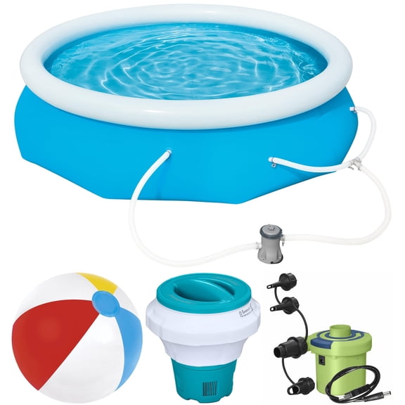 Bluescape Fast Set 10’ x 30” Round Inflatable Soft Sided Above Ground Pool Set Including Pool Accessories