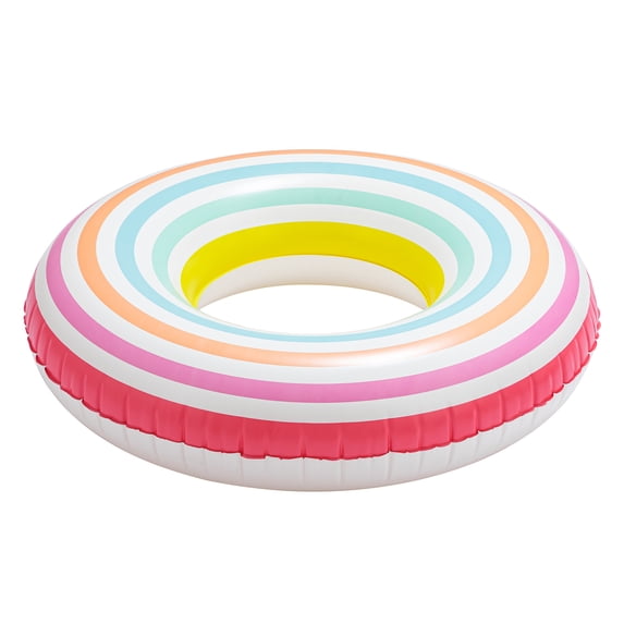Bluescape Inflatable Stripe Swim Tube Pool Float 2-Pack, Multicolor Stripes, Age 9+