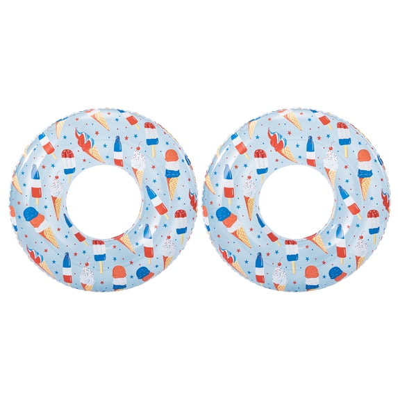 Bluescape Inflatable Swim Tube Pool Float, 2-Pack, Ice Cream Print, 31 in, Age 9+