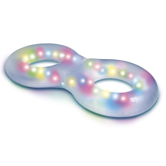 Bluescape LED Twin Tube Pool Ring Float, 2-Person Inflatable Light-Up Tube