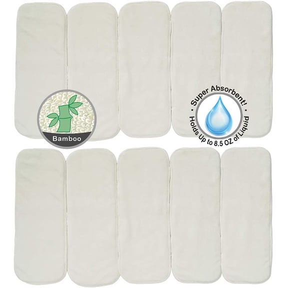 Bluesnail 4 Layers 10PCS White Bamboo Polyester Baby Diaper Liners ,Reusable Cloth Nappy liners Inserts (13"X5" )