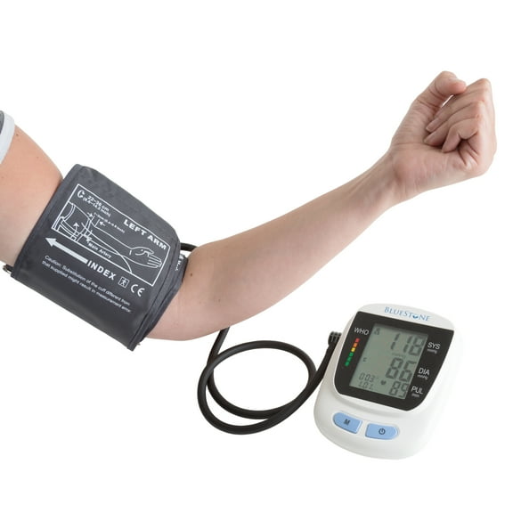 Bluestone Automatic Upper Arm Blood Pressure Monitor with Cuff and LCD Display Screen- Fast BP and Pulse Readings, Who Indicator with Carrying Bag