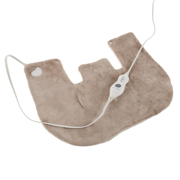 Bluestone Electric Neck and Shoulder Warmer – Heating Pad with 3 Settings, Auto Shut-Off, Front Clasp, and Detachable Cord (Tan)
