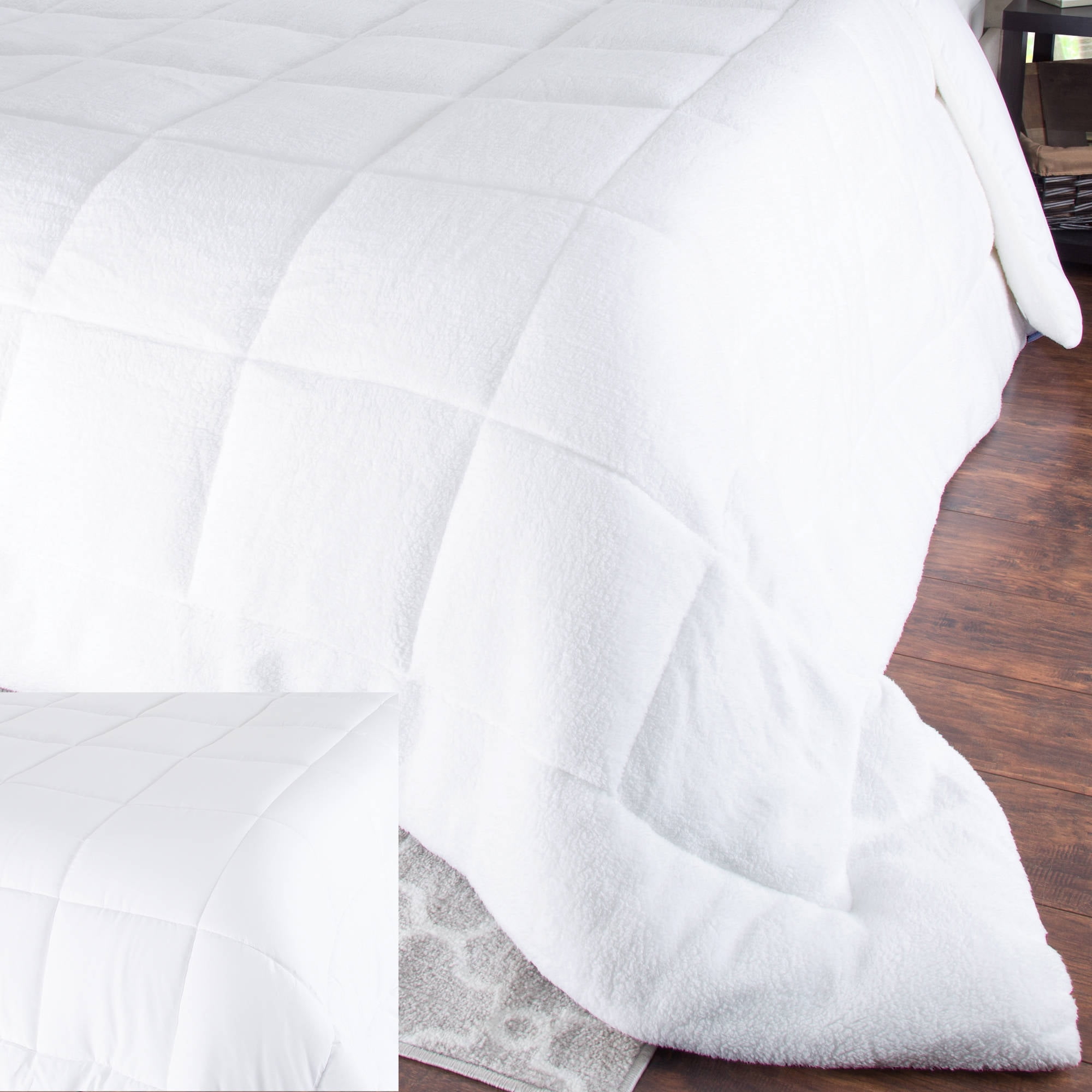 Bluestone Sherpa Comforter – King Sized Reversible Blanket, White, Adult