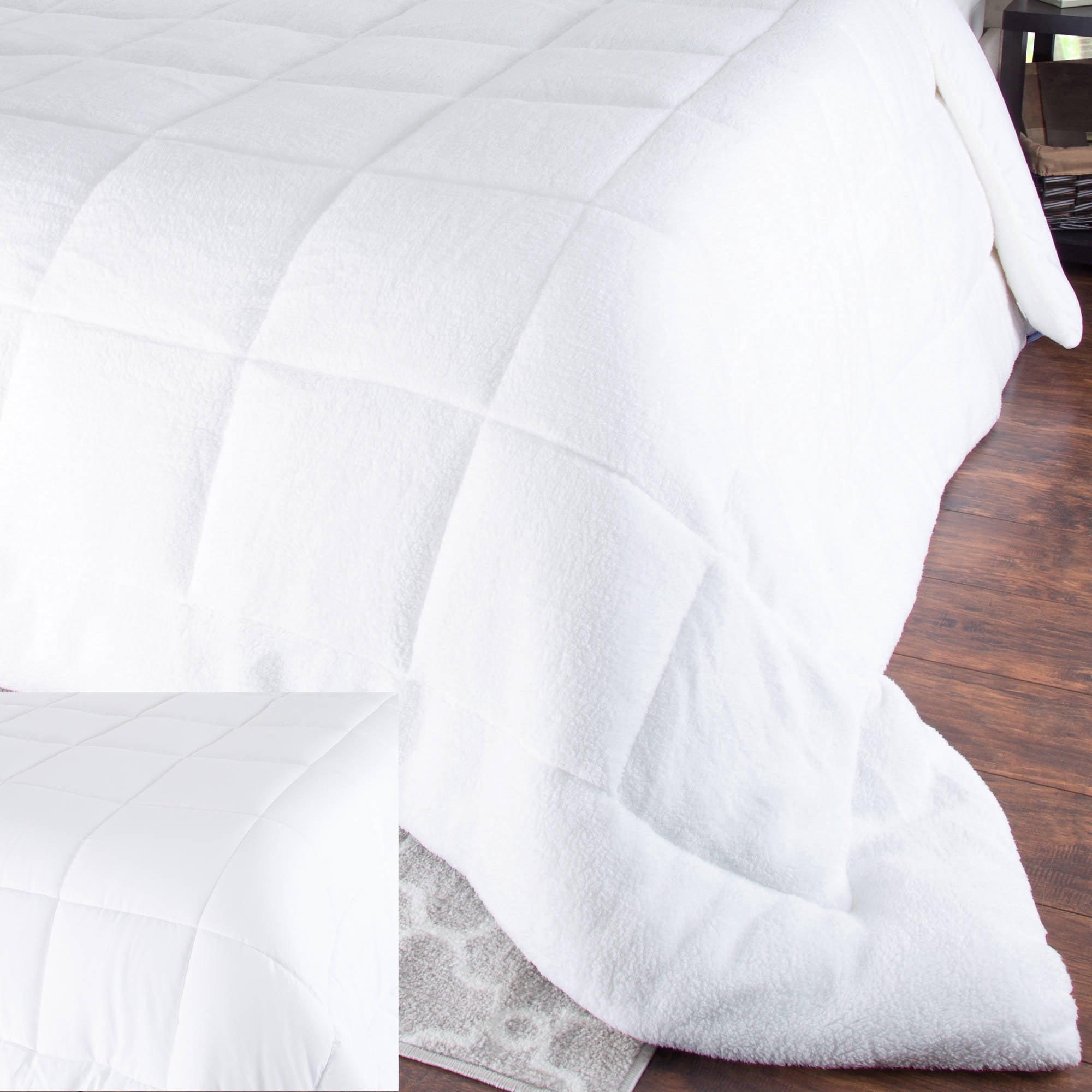 Bluestone Sherpa Comforter for Adult – Reversible Blanket, White Full Queen