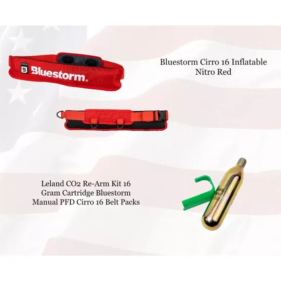 Bluestorm CIRRO 16 Inflatable Belt Pack USCG Approved Type V PFD, Nitro Red w/ Extra Rearming Kit