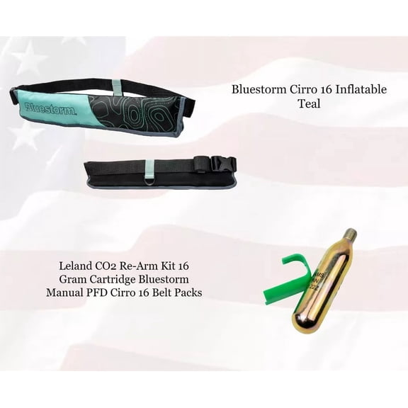 Bluestorm CIRRO 16 Inflatable Belt Pack USCG Approved Type V PFD, Teal w/ Extra Rearming Kit