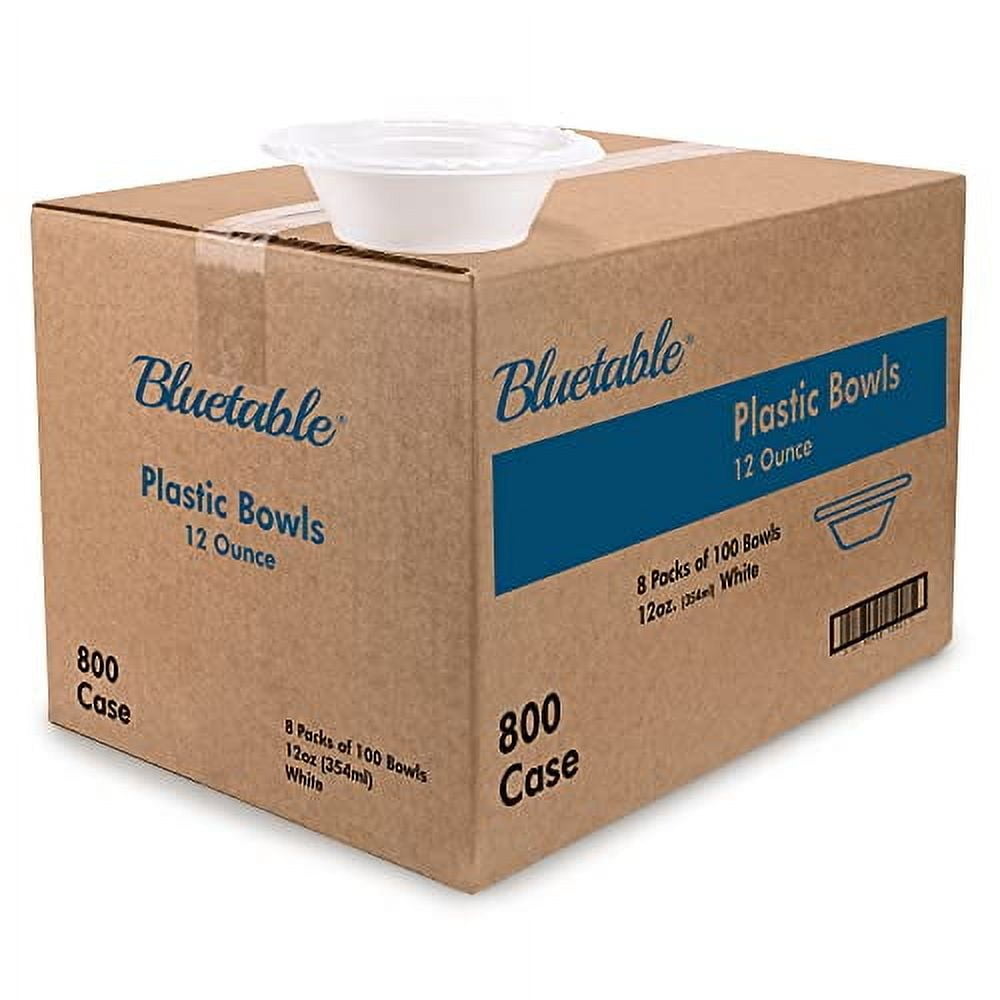 Bluetable Disposable Bowls 12 oz Bulk Case Pack (800 Count) Plastic Bowl White  Heavy Duty Bowls for Hot Soup Microwave Safe Paper Alternative Large Bowls Bulk [800 Pack/Case]