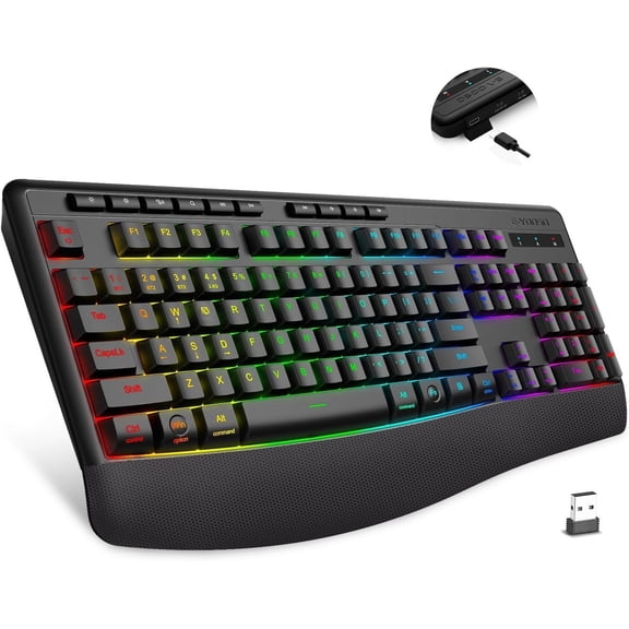 Bluethooth Versatile Keyboard,8 Backlit light up, Wrist Rest,Silent Touch Less Noise 95%,Wired ,Tri-mode BT5.0/2.4GHz/ C, For Gaming/Office/