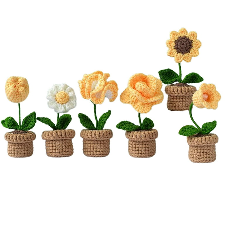 Cute Potted Plants Crochet Car Basket,Hanging Bouquet Crochet for