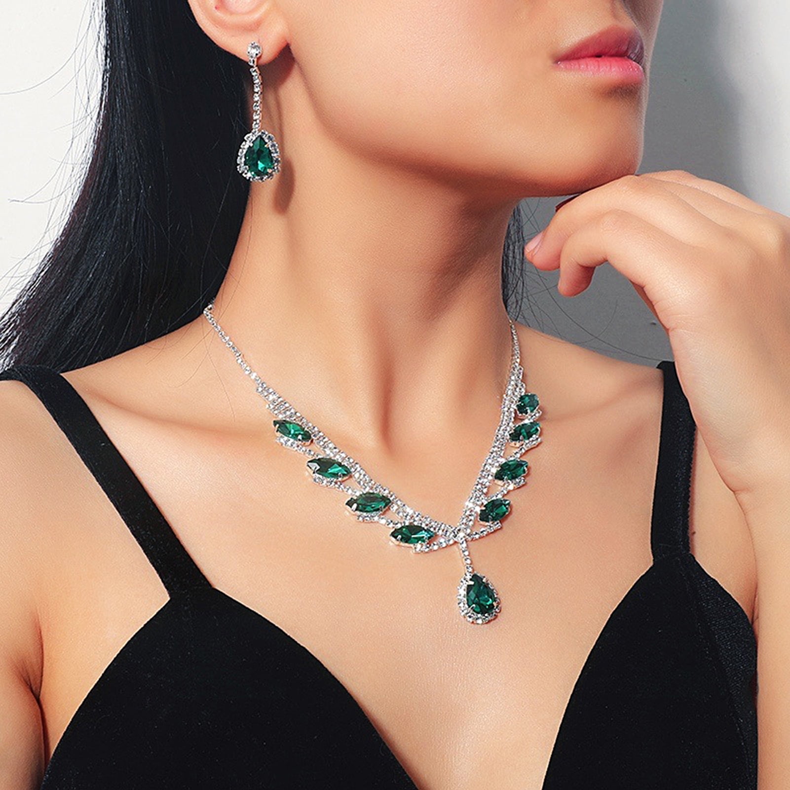 Women's Rhinestone Crystal Cubic Necklace Earrings Jewelry Set