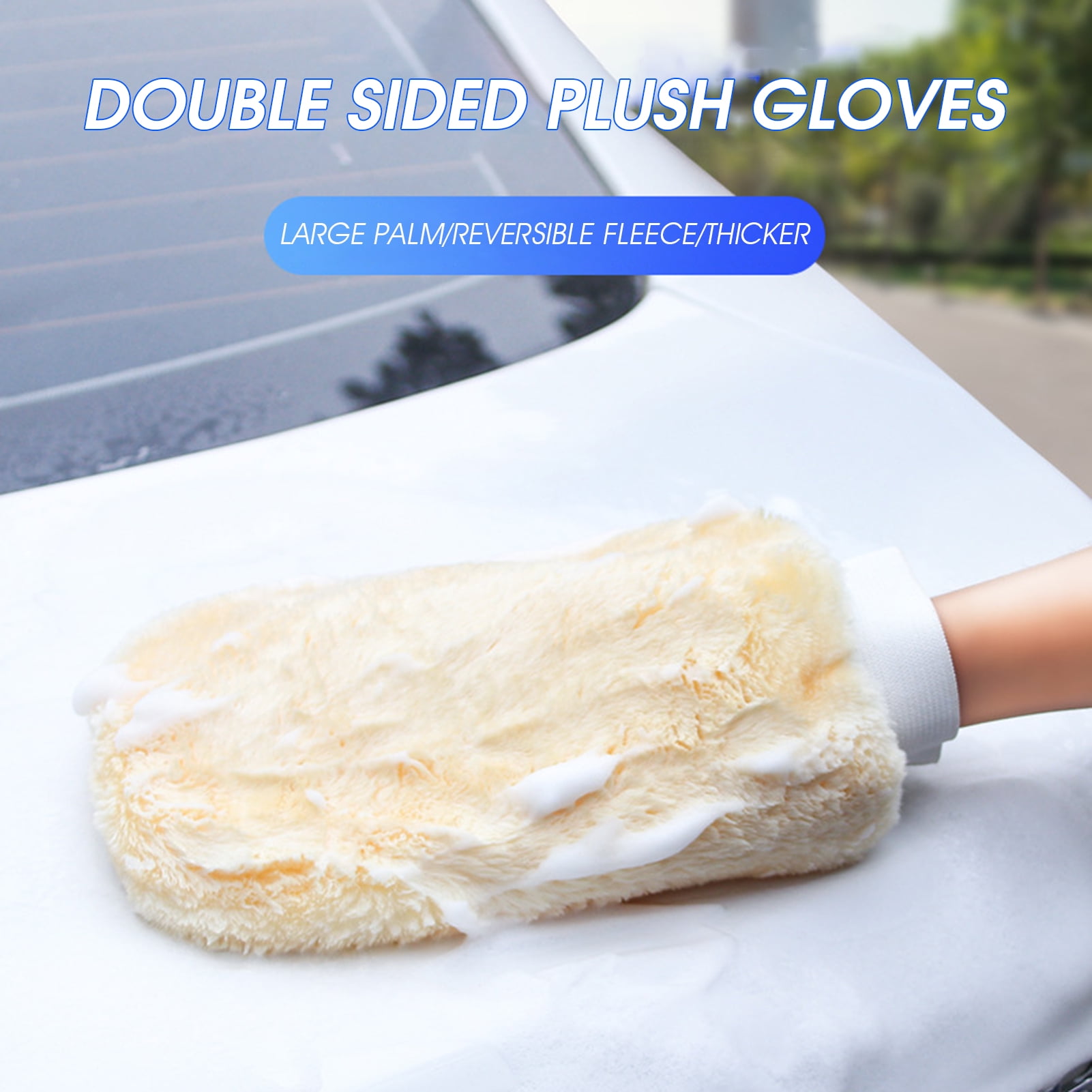 Bluethy 1Pc Car Cleaning Glove Double-sided Fleece Large Palm Scratch-Free  Good Water Absorption Lint-free Car Cleaning Accessories Car Fleeced  Washing Mittens for Automobile 