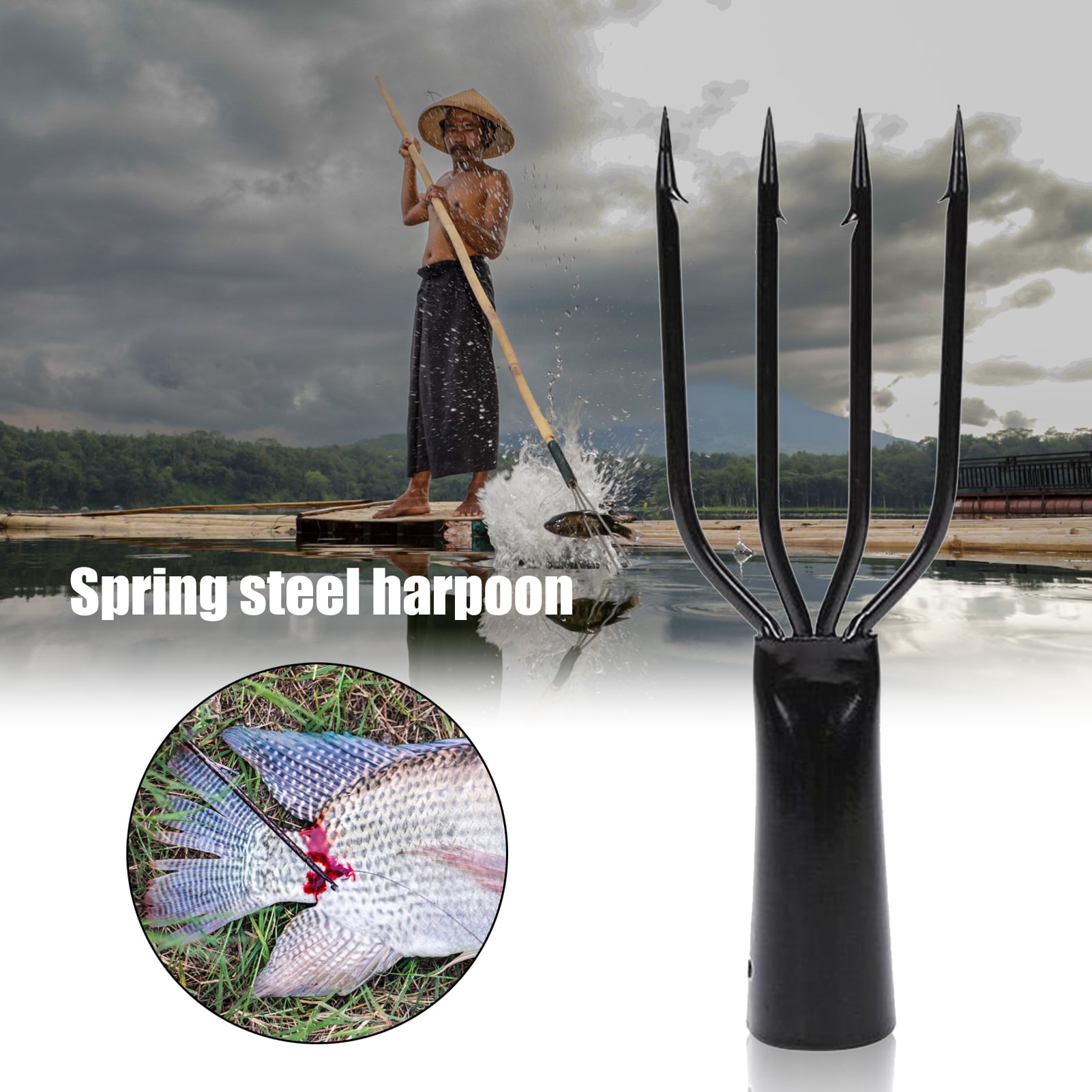 Bluethy Barbed Fish Spear Sharp Spring Steel Impact Resistant