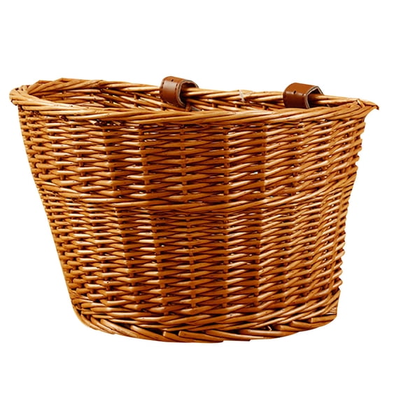Bluethy Bicycle Basket Weather-resistant Large Capacity Wicker Hand Woven Front Bike Basket Cycling Accessory