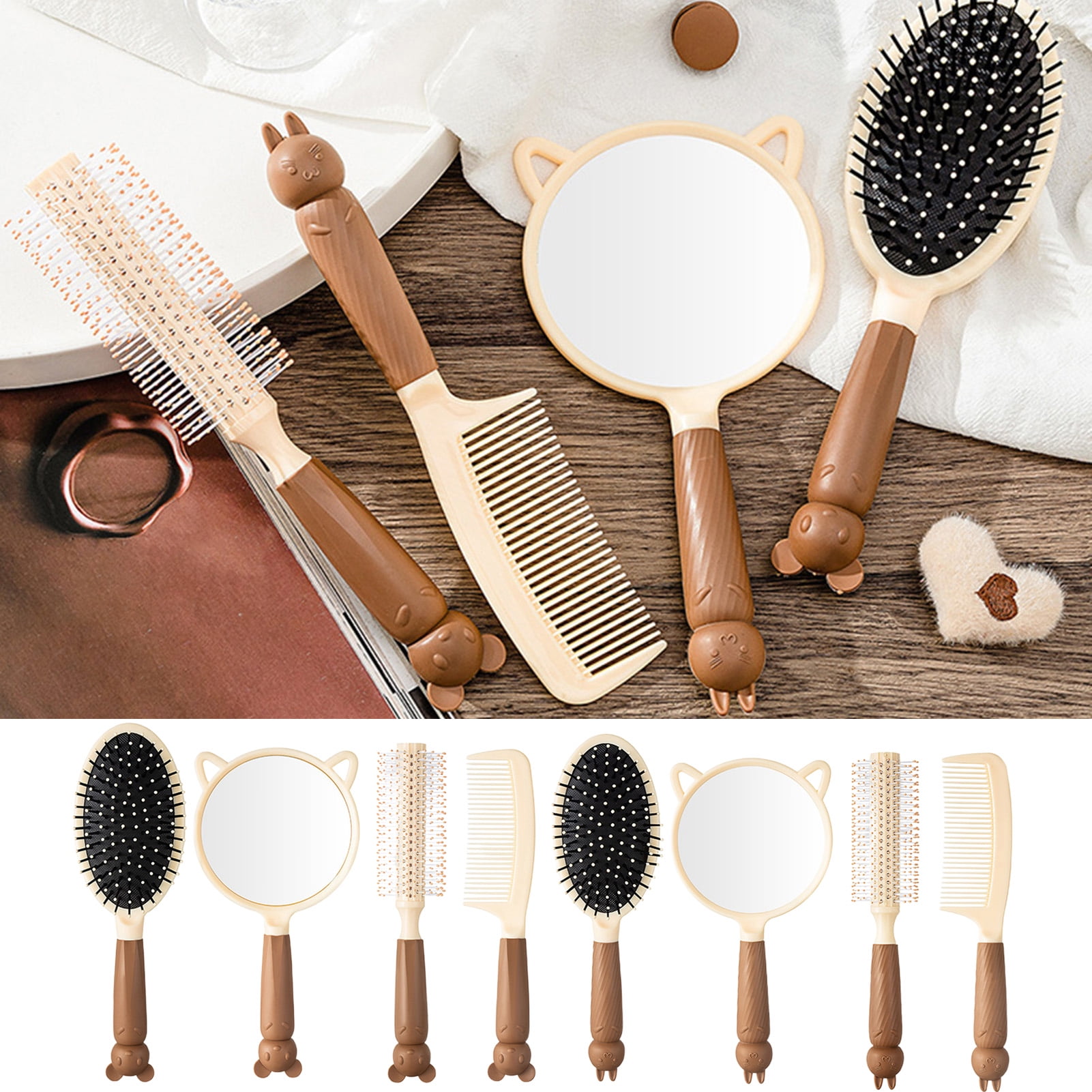 Bluethy Makeup Mirror Hairbrush Set Antistatic Tanglefree Head
