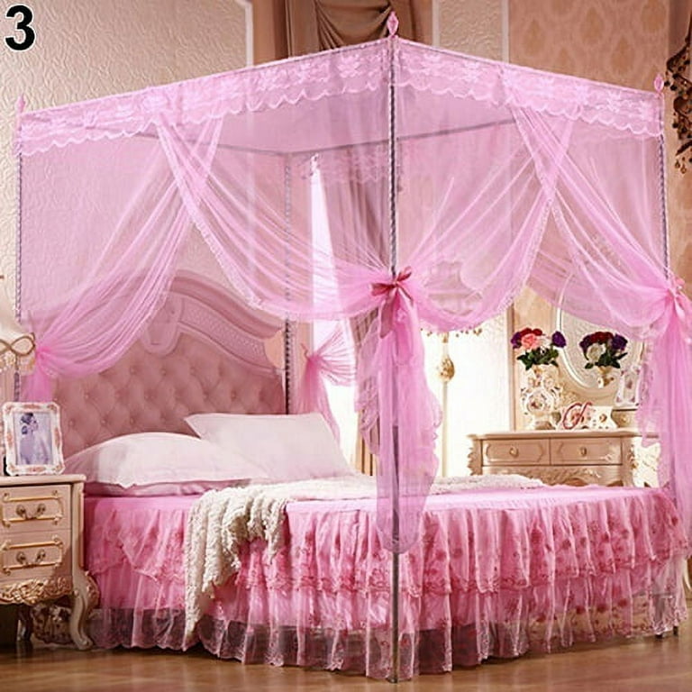 Bluethy Romantic Princess Lace Canopy Mosquito Net No Frame for Twin Full Queen King Bed, Pink