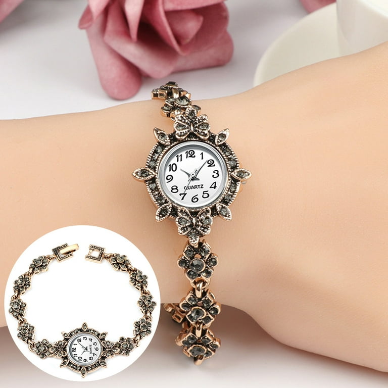 Bluethy Vintage Women Rhinestone Flower Charm Round Dial Bluethy Vintage Women Rhinestone Flower Charm Round Dial