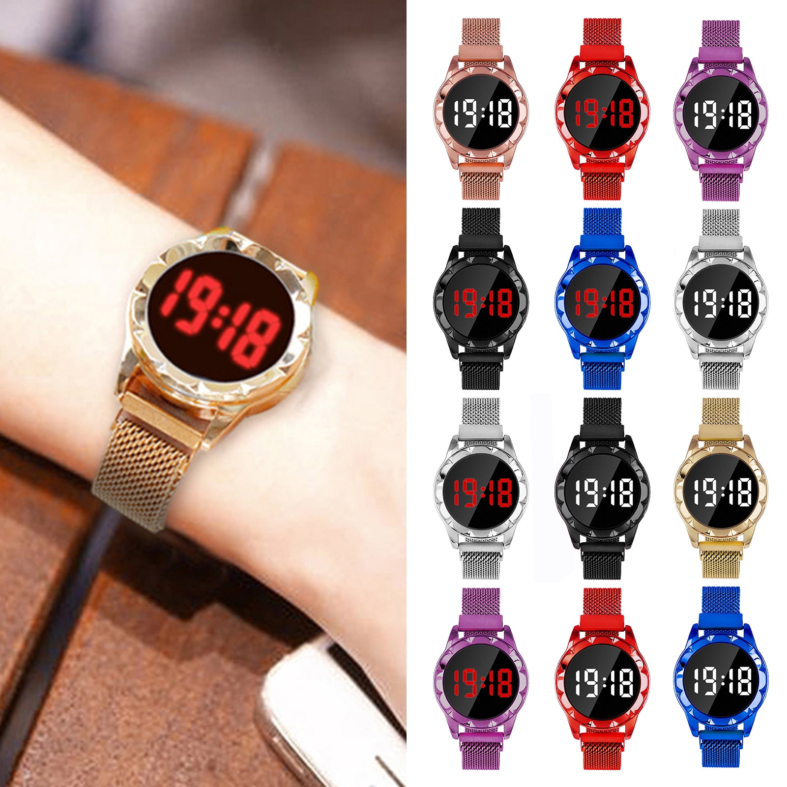 Bluethy Women Electronic Watch Luminous Touch Screen Magnet Metal