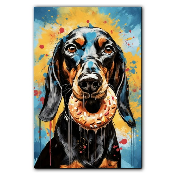 Bluetick Coonhound Art Canvas Fun Popcorn, Donuts and Lollipops Dogs. Watercolor Art Print, Canvas Canvas for wall decor living room, Bedroom, Bathroom. Funny Wall Art Decor