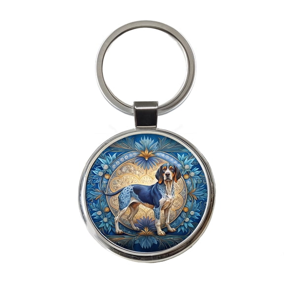 Bluetick Coonhound Dog Art Nouveau Metal Round Keychain