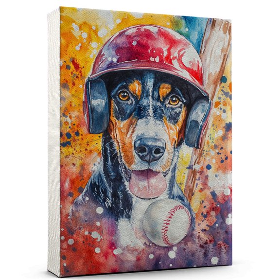 Bluetick Coonhound Dog Canvas Baseball Canvas Print of Funny Bluetick Coonhound Dog Wall Art, Baseball Sports Wall Decor, Home Decor, Dog Lover