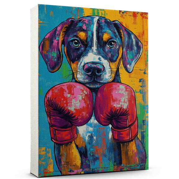 Bluetick Coonhound Dog Canvas Boxing Canvas Cute Bluetick Coonhound Canvas Wall Art of Puppy Playing Boxing, Perfect for Dog and Sports Fans