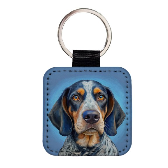 Bluetick Coonhound Dog Illustration Faux Leather Square Keychain