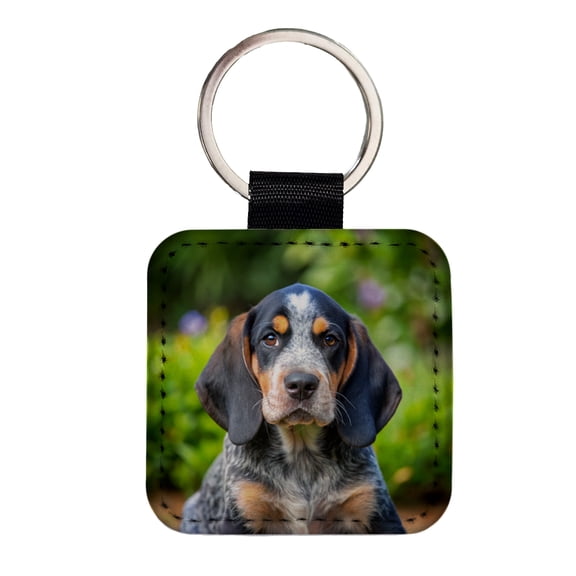 Bluetick Coonhound Dog Puppy Photo Faux Leather Square Keychain