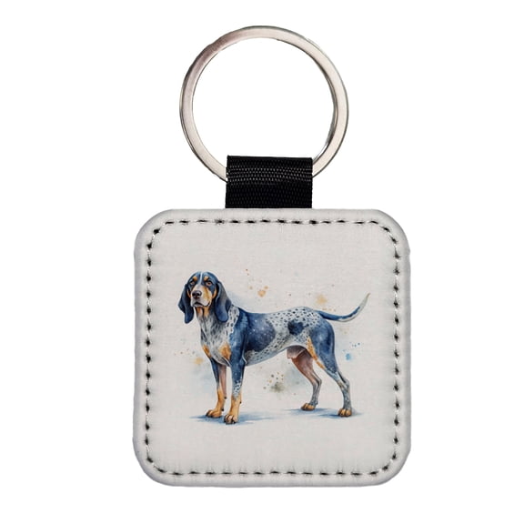 Bluetick Coonhound Dog Watercolor Style Faux Leather Square Keychain