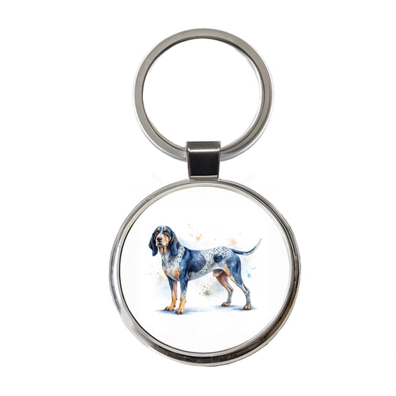 Bluetick Coonhound Dog Watercolor Style Metal Round Keychain