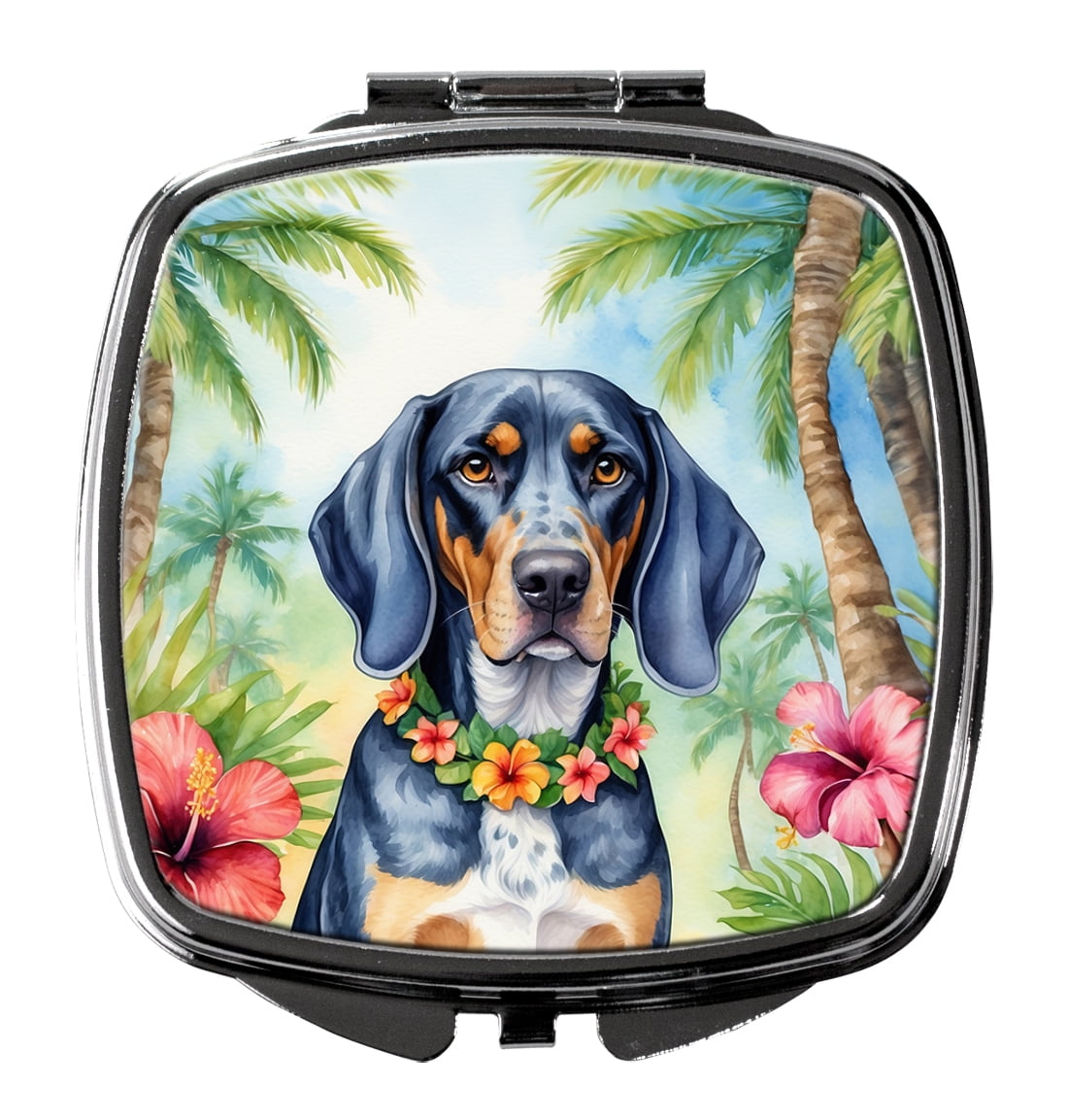 Bluetick Coonhound Luau Compact Mirror 2.75 in x 3 in