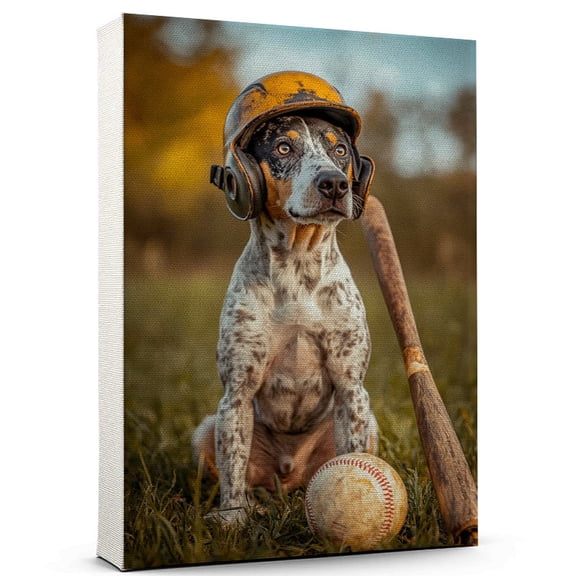 Bluetick Coonhound Vintage Dog Baseball Canvas Artistic Sports, Bluetick Coonhound Dog with Baseball Canvas Wall Print for Bedroom, Living Room, Office
