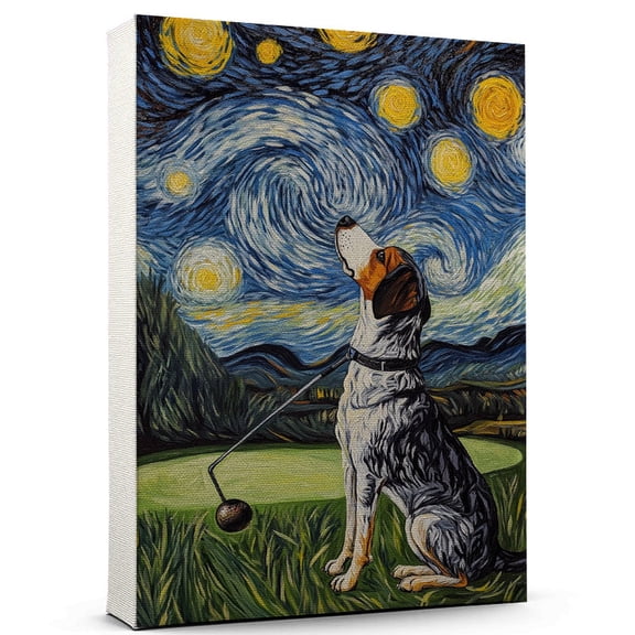 Bluetick Coonhound Vintage Dog Golf Canvas Artistic Sports, Bluetick Coonhound Dog with Golf Canvas Wall Print for Bedroom, Living Room, Office