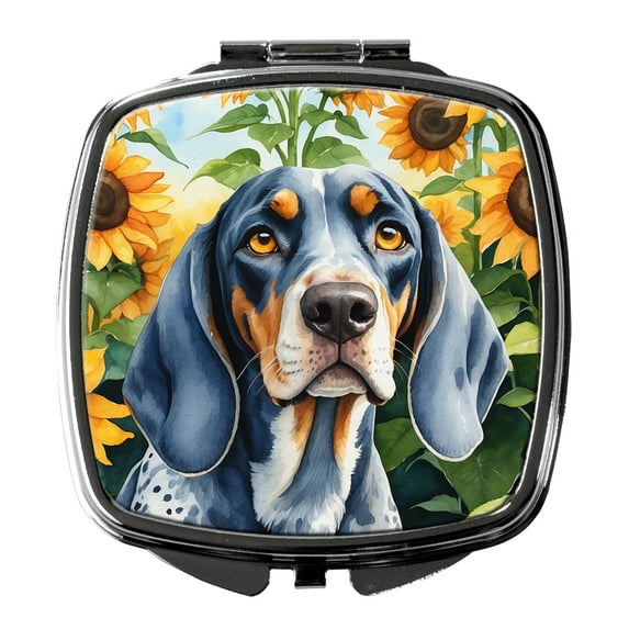 Bluetick Coonhound in Sunflowers Compact Mirror 2.75 in x 3 in