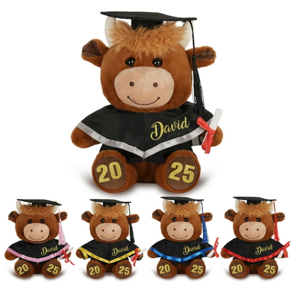 Blueton Custom Graduation Highland Cow with Name Date, Personalized 2025 Graduation Stuffed Animal for Kids Students, Cute Pre K Kindergarten High School College Grad Gift for Him/Her(ordinary style)