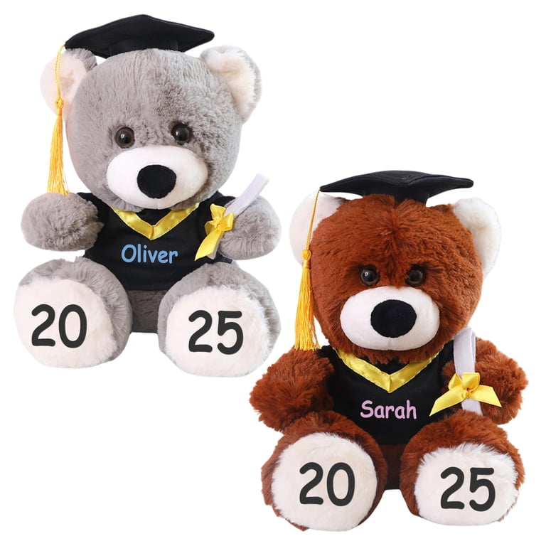 Personalized Graduation Bear Class Of 2025 - Custom Text/Name/Date, 8 Inch Stuffed Animal With Cap & Diploma