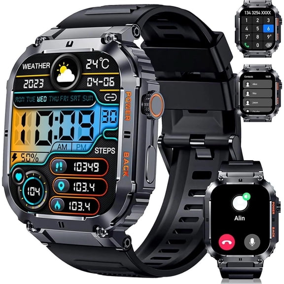 Bluetooth 1.96" Smartwatch with Calling, Fitness Tracker, Pedometer, IP67 Waterproof, Long Standby, Compatible with Blu View 2