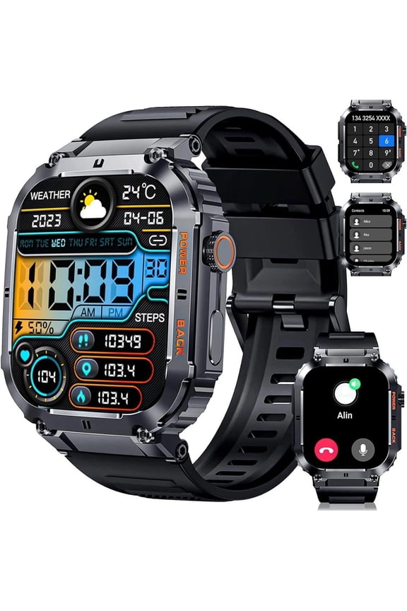 Bluetooth 1.96" Smartwatch with Calling, Fitness Tracker, Pedometer, IP67 Waterproof, Long Standby, Compatible with Blu View 2