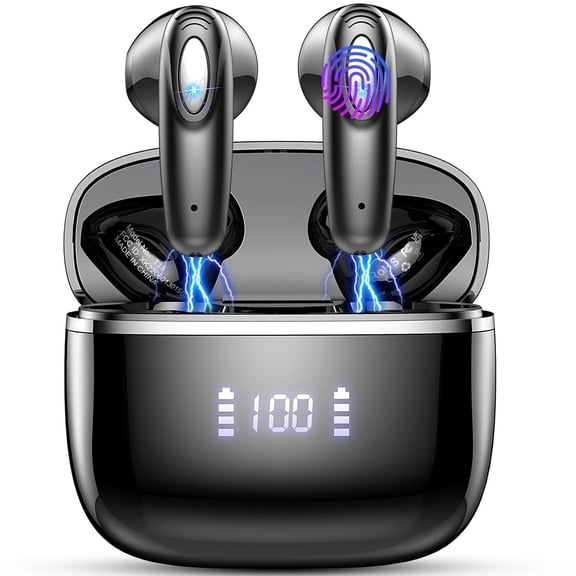 Dobopo Wireless Earbuds, 4 ENC Noise Cancelling Mic Bluetooth Earphone, 40H Playback, USB-C/Clear Call/Touch Control/IP7 Waterproof/LED Power Display.