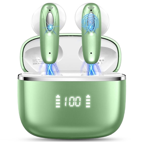 Dobopo Wireless Earbuds, 4 ENC Noise Cancelling Mic Bluetooth Earphone, 40H Playback, USB-C/Clear Call/Touch Control/IP7 Waterproof/LED Power Display.